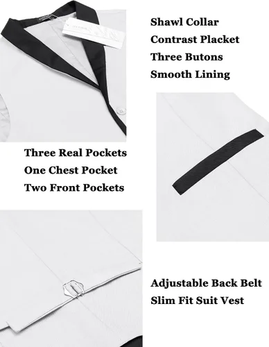 Vista 6 de COOFANDY Chaleco de traje para hombre, ajustado, formal, de negocios, casual, para boda