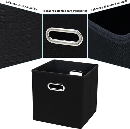 Vista 7 de Contenedores de almacenamiento de tela negra, 13 x 13 x 13 pulgadas, cajas de almacenamiento plegables con doble asa, caja organizadora de tela