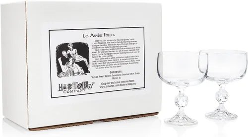 Vista 5 de HISTORY COMPANY City of Paris Crystal Champagne Cocktail Coupé - Inspirado en París de los años 20, juego de 2 piezas para champán y cócteles