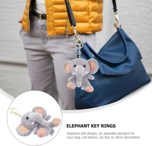 Vista 4 de Llavero colgante de muñeca de elefante suave de felpa para bolso llave de coche (gris)