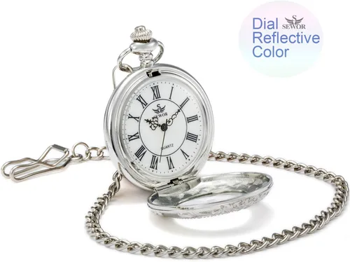 Vista 3 de SEWOR Reloj de bolsillo de cuarzo Shell Dial lupa caso con dos tipos de cadena cuerometal