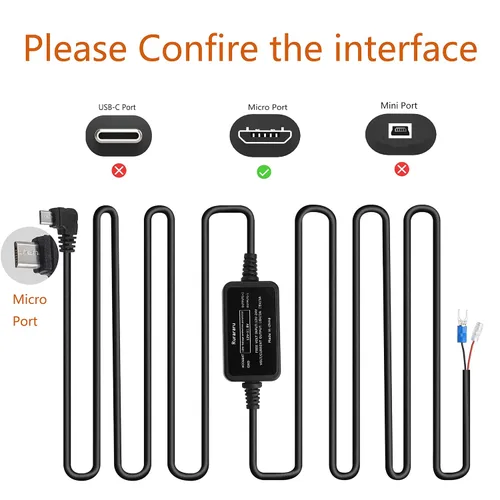 Vista 2 de Kit de cable duro para cámara de salpicadero de automóvil, cable de alimentación compatible con WOLFBOX D07, REDTIGER F7N, Z-Edge Z3D Z3Pro T4 T3