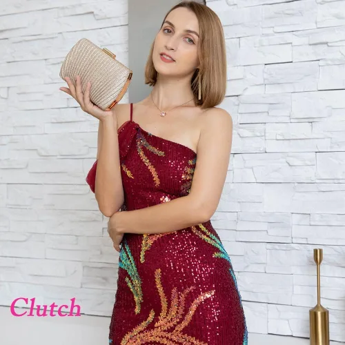 Vista 2 de Savatano Bolso de mano dorado, bolsos de mano dorados para mujer, para noche, boda, cóctel, fiesta, bolsa de noche, bolso cruzado de hombro..