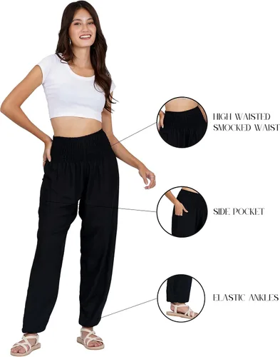 Vista 3 de LOFBAZ Pantalones de yoga de harem para mujer CH - 4XL Estilo Hippie Bohemio Pijama para descanso con estampados de playa tallas extra grandes
