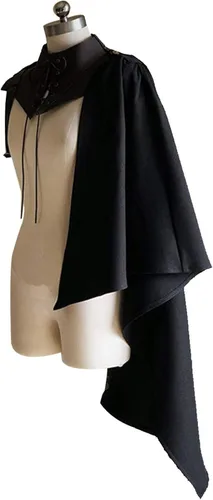 Vista 2 de Fuman Chal medieval para hombre estilo renacentista media capa textura alta con cordones