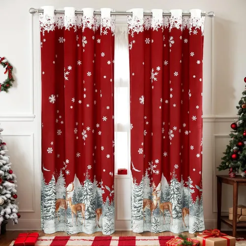 Vista 13 de CAROMIO, cortinas de Navidad para sala de estar, juego de 2 paneles, cortinas largas de terciopelo de 63 pulgadas, cortinas decorativas con copos