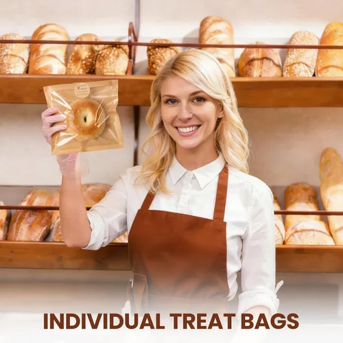 Vista 7 de ZORRITA Bolsas de panadería termosellables con ventana, paquete de 200, 7.1 x 7.5 pulgadas Papel Kraft, resistente a la grasa, bolsas de bagel