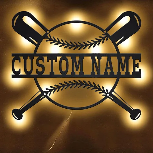 Vista 19 de Nombre Personalizado 7 Colores Lámpara de Béisbol Arte de Pared de Béisbol Personalizado Luz Nocturna Letrero de Nombre LED Regalo para Hombres