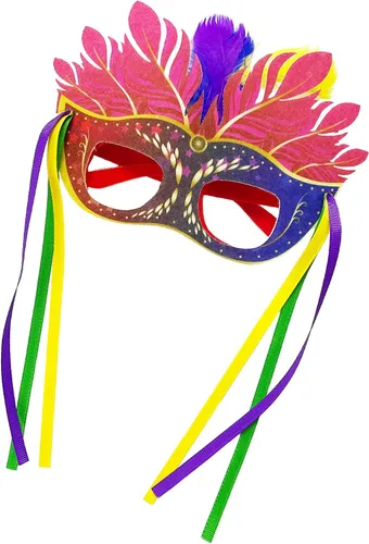 Vista 4 de Prudance 2 vasos de Mardi Gras con plumas, color rojo