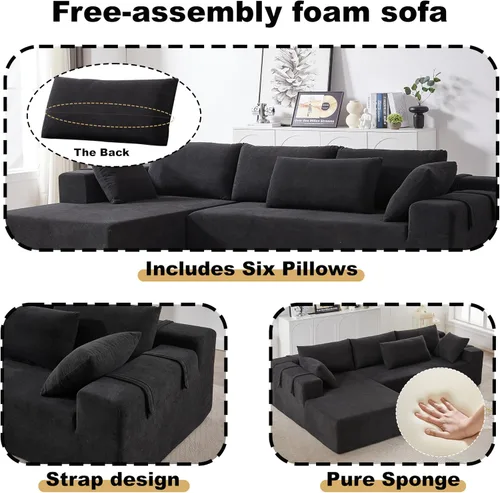 Vista 6 de Sofá modular de 108 pulgadas, sofá modular convertible para sala de estar y dormitorio, moderno juego de sofá modular tapizado de felpilla, sofás