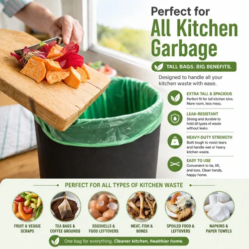 Vista 5 de Bolsas de basura biodegradables para cocina alta de 13 galones (120 bolsas), ecológicas, medianas, ecológicas, de 55 litros, aptas para vertederos
