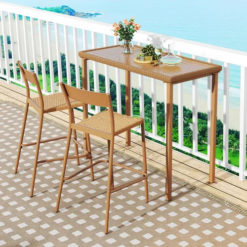 Vista 2 de Tangkula Mesa de bar para patio, marco de metal rectangular resistente, mesa de altura de mostrador de 48 pulgadas, para patio trasero, piscina