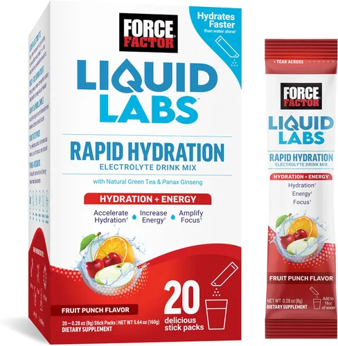 Vista 10 de Force Factor Liquid Labs Paquetes de Polvo de Electrolitos—Fruta Tropical—Paquetes de Hidratación para Hacer Agua de Electrolitos, con 5
