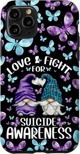 Vista 27 de iPhone 16 Purple Gnome With Cute Butterfly Pattern Suicide Awareness Case