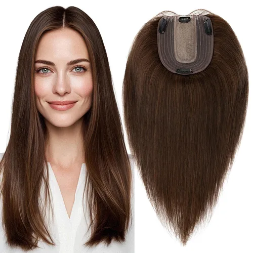 Vista 15 de MY-LADY Extensiones de cabello humano para mujeres, cabello real humano delgado, base de seda de 10 * 12 cm, con encaje, 130% de densidad, con clip