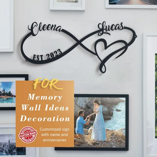 Vista 2 de Regalos de Boda para Parejas, Letrero de Metal Personalizado con el Nombre y Fecha de la Pareja, Regalos de Aniversario y del Día de San Valentín