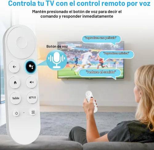 Vista 2 de Control remoto por voz de repuesto para Google-Chromecast-Remote, para Chromecast con Google TV Remote 4K/HD y Google TV Streamer 4K