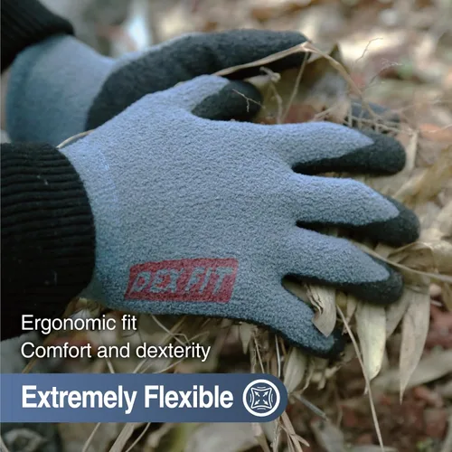 Vista 4 de DEX FIT Guantes de trabajo para clima frío NR450 - Forro polar cálido, agarre firme con revestimiento de nitrilo, ligeros y flexibles, ideales