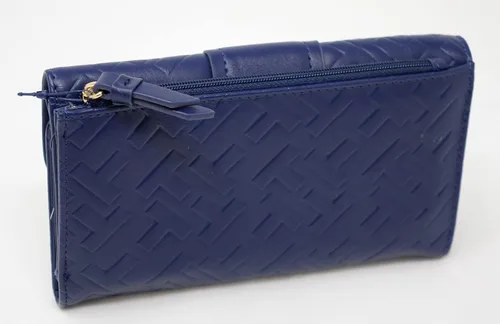 Vista 3 de Tommy Hilfiger Cartera de chequera con logotipo azul marino para mujer, Azul marino, Trifold