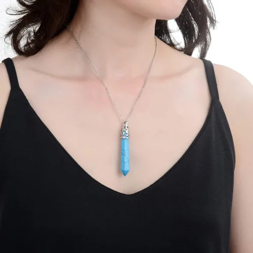 Vista 2 de 1 collar con colgante de gota de piedra preciosa natural, piedra de cristal curativo, cuarzo, reiki, chakras, roca energética, 18 pulgadas