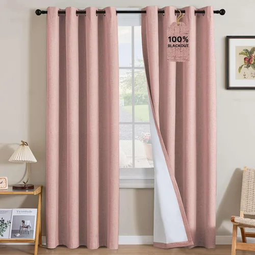 Vista 77 de H.VERSAILTEX Cortinas 100% opacas con aislamiento térmico, texturizadas, de lino, con bloqueo completo de calor y luz, para sala de estar y Negro