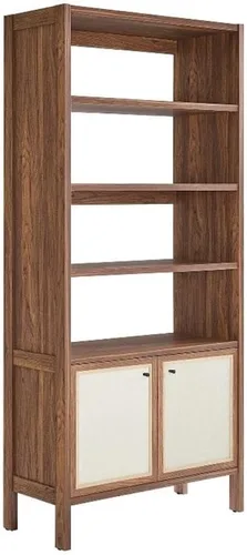 Vista 16 de Modway Capri Mid-Century - Cama de tamaño Queen moderna en nogal con cabecero y estribo