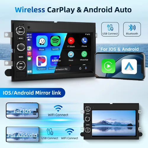 Vista 4 de 2+64G Android 13 Radio de coche estéreo para Ford F150 F250 F350 2004-2014, pantalla táctil de 7 pulgadas estéreo de coche con CarPlay inalámbrico