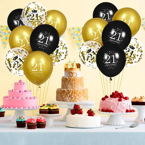Vista 2 de Globos de cumpleaños número 21 para hombres, 15 globos de feliz cumpleaños número 21 para hombres y mujeres de 21 años de edad, suministros