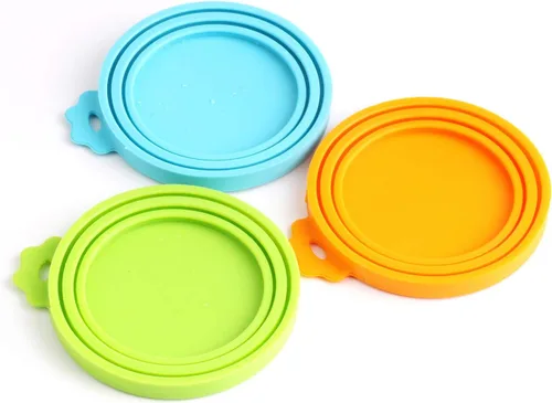 Vista 8 de Comtim Tapas de silicona para latas de comida para mascotas (tamaño universal, una para 3 latas de comida de tamaño estándar), azul y verde