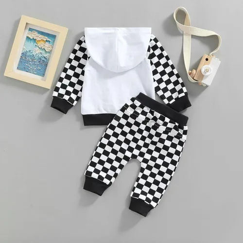 Vista 2 de Conjunto de 2 piezas de sudadera con capucha y pantalones deportivos para bebés y niños pequeños, ropa de otoño e invierno