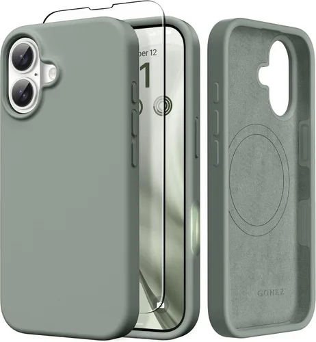 Vista 202 de GONEZ Funda magnética para iPhone 14, compatible con Magsafe, con protector de pantalla + protector de cámara, forro de microfibra antiarañazos