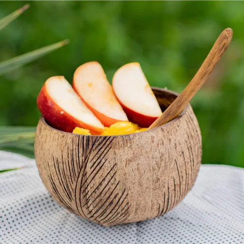 Vista 3 de Rainforest Bowls Cuenco de coco de palmera – Cuenco de arte sostenible inspirado en la naturaleza – Hecho a mano de una cáscara de coco recuperada