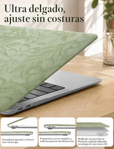 Vista 5 de iCasso - Funda compatible con MacBook Air de 13 pulgadas, versiones 2020-2018 A2337 M1 A2179 A1932, carcasa rígida de plástico con textura de cuero