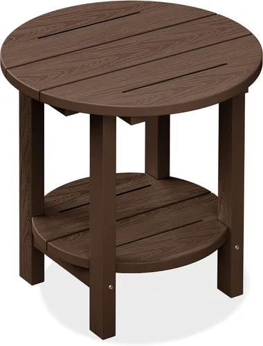 Vista 21 de SERWALL Mesa auxiliar redonda para exteriores, mesa auxiliar Adirondack pequeña de HDPE, mesa auxiliar de patio de 2 niveles para patio trasero