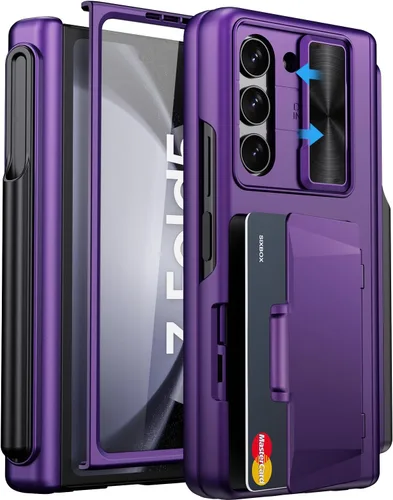 Vista 10 de Funda para Samsung Galaxy Z Fold 5 con tarjetero y cubierta para cámara deslizante, protector de pantalla integrado y protección de bisagra, funda