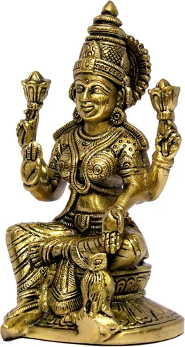 Vista 6 de eSplanade Escultura de estatua de ídolo de Murti de Laxmi Lakshmi de latón Ídolos Pooja - Decoración para el hogar Dorado - 6.75 pulgadas