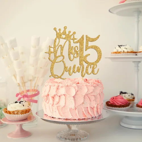 Vista 3 de Decoración para pastel de membrillo Mis 15, feliz 15 anos/Cheers to 15 años de edad, decoración de pastel para niña, suministros de decoración