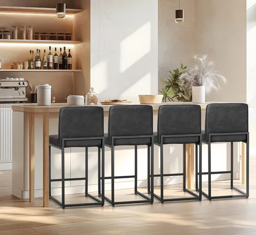Vista 27 de Juego de 2 taburetes de bar de altura de mostrador de color blanco cremoso de 24 pulgadas, modernos taburetes de bar dorados con respaldo tapizado