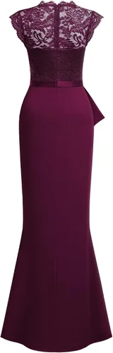 Vista 4 de MISSMAY Vestido largo formal de boda sin mangas con encaje floral retro para mujer
