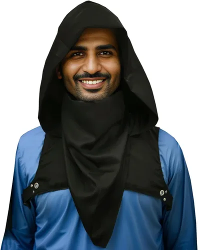 Vista 6 de Capucha de tela con capucha Cyberpunk, máscara de pícaro, capucha de pícaro, capa con capucha, capucha para disfraz de Cyberpunk, color negro