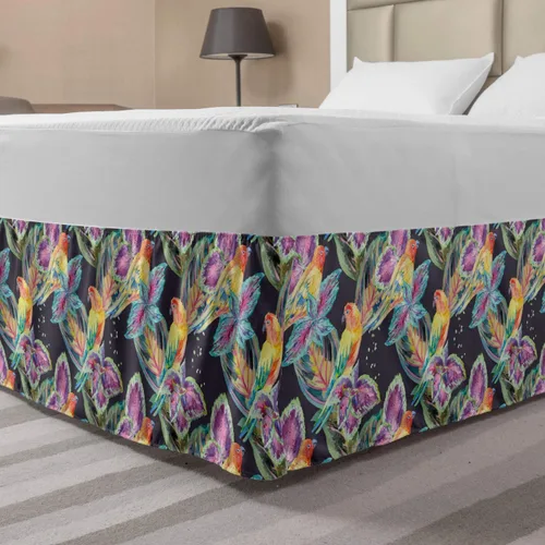 Vista 31 de Lunarable Falda de cama elástica de trébol, tréboles de cultura irlandesa con temática del día de San Patricio, 4 hojas, falda de cama de tela