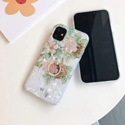 Vista 2 de Qokey Funda compatible con iPhone 11 de 6.1 pulgadas, diseño floral transparente para mujer con soporte de anillo giratorio de 360 grados, funda
