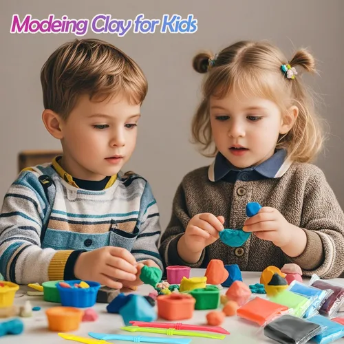 Vista 6 de Arcilla seca al aire para niños, kit de arcilla de modelado de 68 colores con herramientas de esculpir, modelo de arcilla mágica, regalo de artes