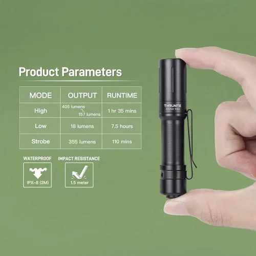 Vista 7 de ThruNite EDC Linterna Archer Mini, linterna LED de 405 lúmenes con interruptor de cola, linterna de bolsillo pequeña recargable USB C para camping