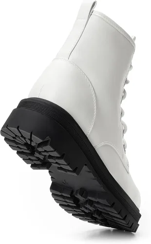 Vista 6 de DREAM PAIRS Botas de tobillo con cordones para mujer,Fuerte Blanco
