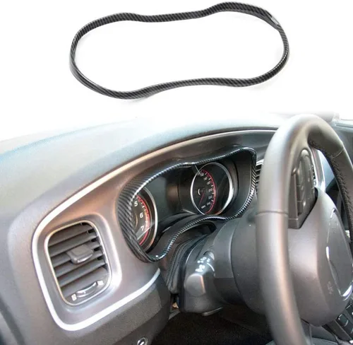 Vista 7 de crosselec Cubierta de marco de panel de medidor de tablero de fibra de carbono, accesorios de decoración interior para Dodge Charger 2015-2021 (rojo)
