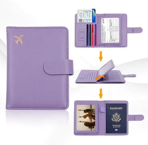Vista 2 de Melsbrinna Funda para Pasaporte con Bloqueo RFID para Viaje MujeresHombres, Linda Cartera para Pasaporte con Ranuras para Tarjetas Bloqueo RFID