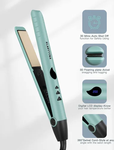 Vista 3 de Alisador y rizador de cabello 2 en 1, placas flotantes 3D de titanio de calentamiento instantáneo de 15 segundos, tecnología de iones negativos
