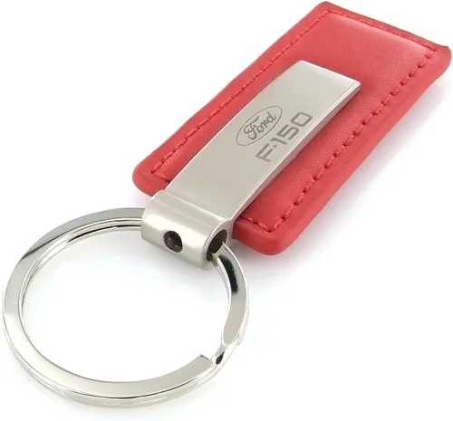 Vista 3 de License Frame Inc. Ford F-150 - Llavero rectangular de cuero rojo y metal, plateado