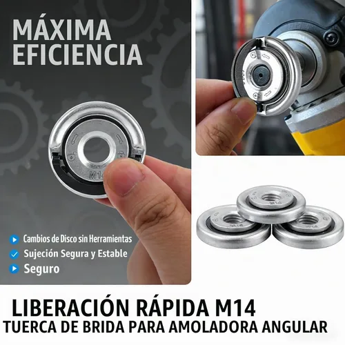 Vista 3 de Herramienta de molienda angular, tuerca de brida, tuerca de bloqueo M14 y tuerca de árbol, tuerca de bloqueo rápido, tuerca de amoladora angular